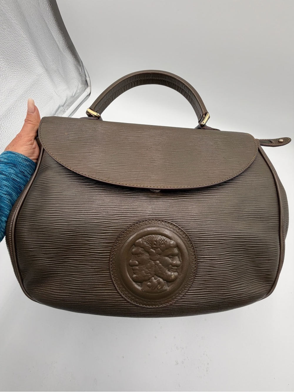 Authentic Vintage Fendi Janus Medallion Leather Bag